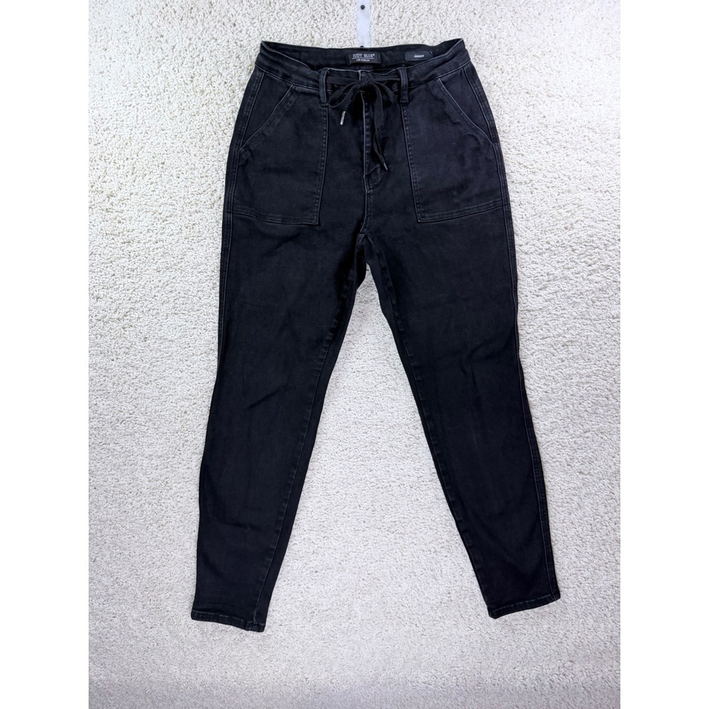 Judy Blue Jogger Jeans Women 11/30 Black Excellent High Rise Drawstring Denim - Picture 2 of 12